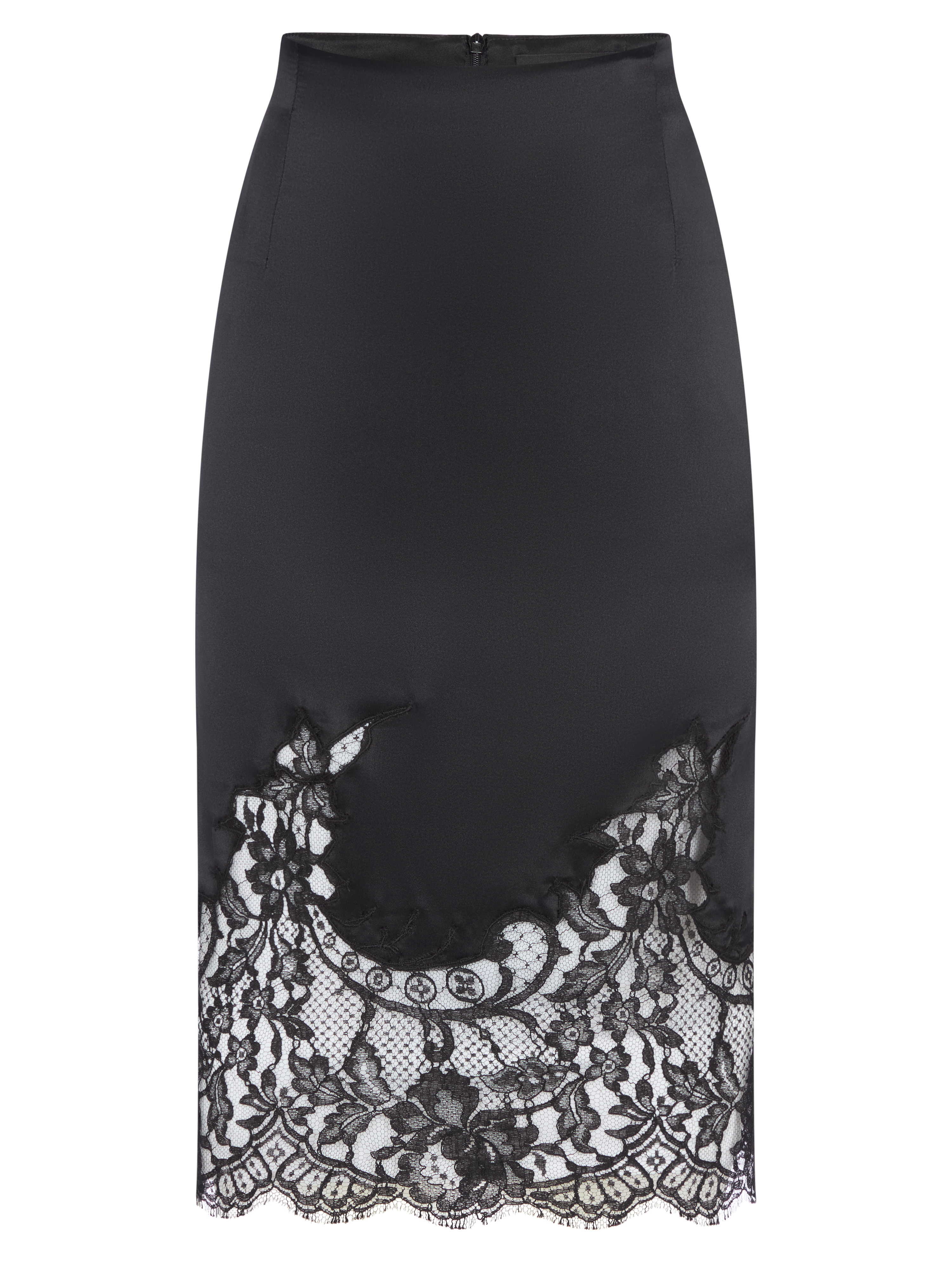 CASSE-COU SKIRT IN SILK SATIN WITH LACE APPLIQUÉ